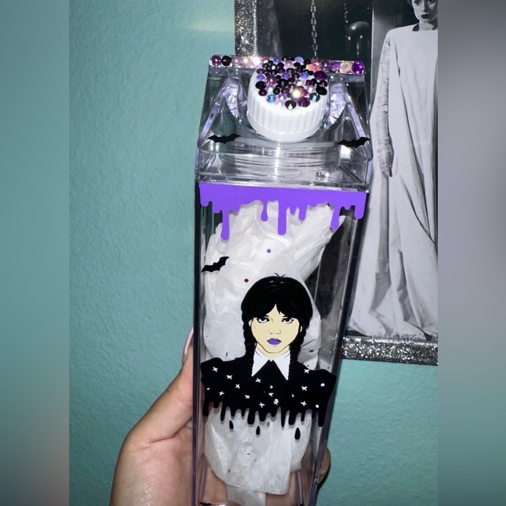 Wednesday adams milk carton water bottle